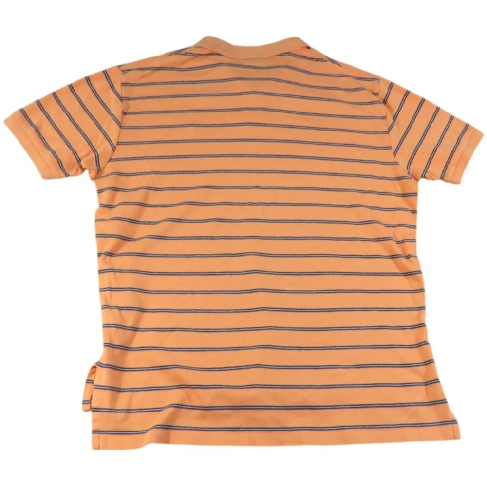 Polo Ralph Lauren Shirt Mens L Orange Striped Classic Fit Cotton Pique Polo Pony